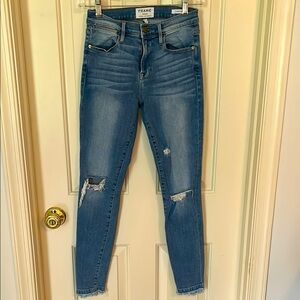 Frame Denim Blue Skinny Jeans with Distressed Details size 26